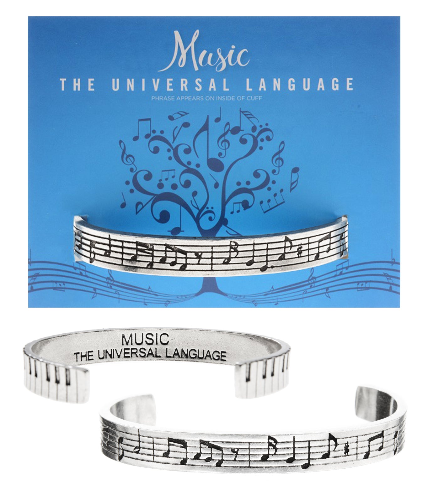 Music Notes (Inside - Music The Universal Language) Cuff Bracelet with backer card