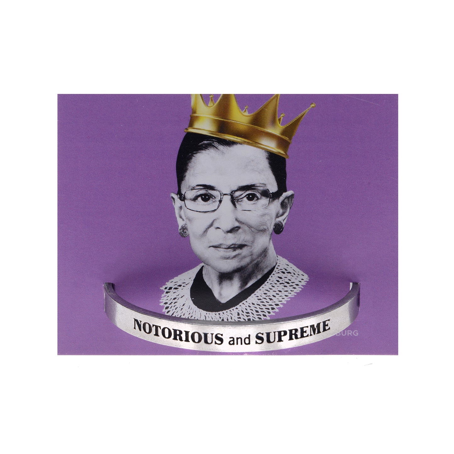 Notorious and Supreme Quotable Cuff Bracelet - Ruth Bader Ginsburg on backer card