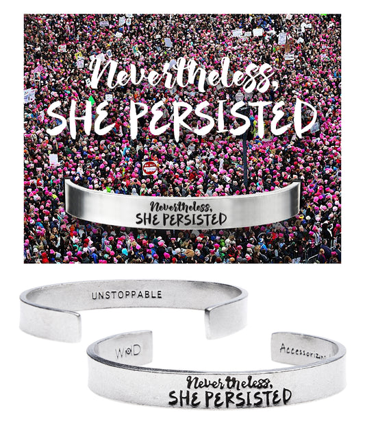 Nevertheless, She Persisted Quotable Cuff Bracelet - Elizabeth Warren with backer card