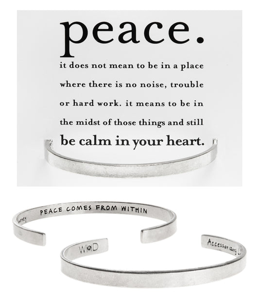 Peace Comes From Within Buddha Quotable Cuff Bracelet with backer card