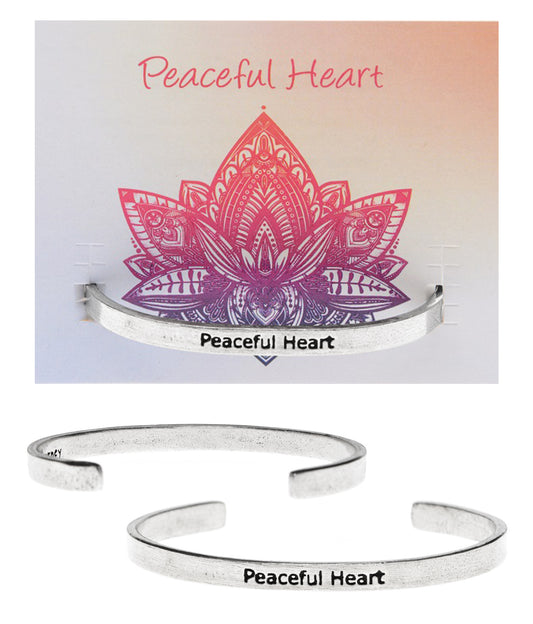 Peaceful Heart Quotable Cuff Bracelet with backer card