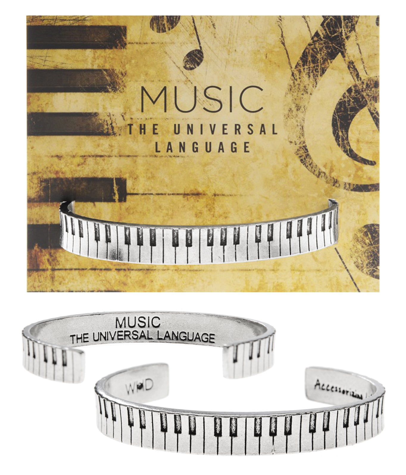 Piano Player Cuff Inspirational Bracelet - Gift for Teachers, Musicians & Music Students with backer card