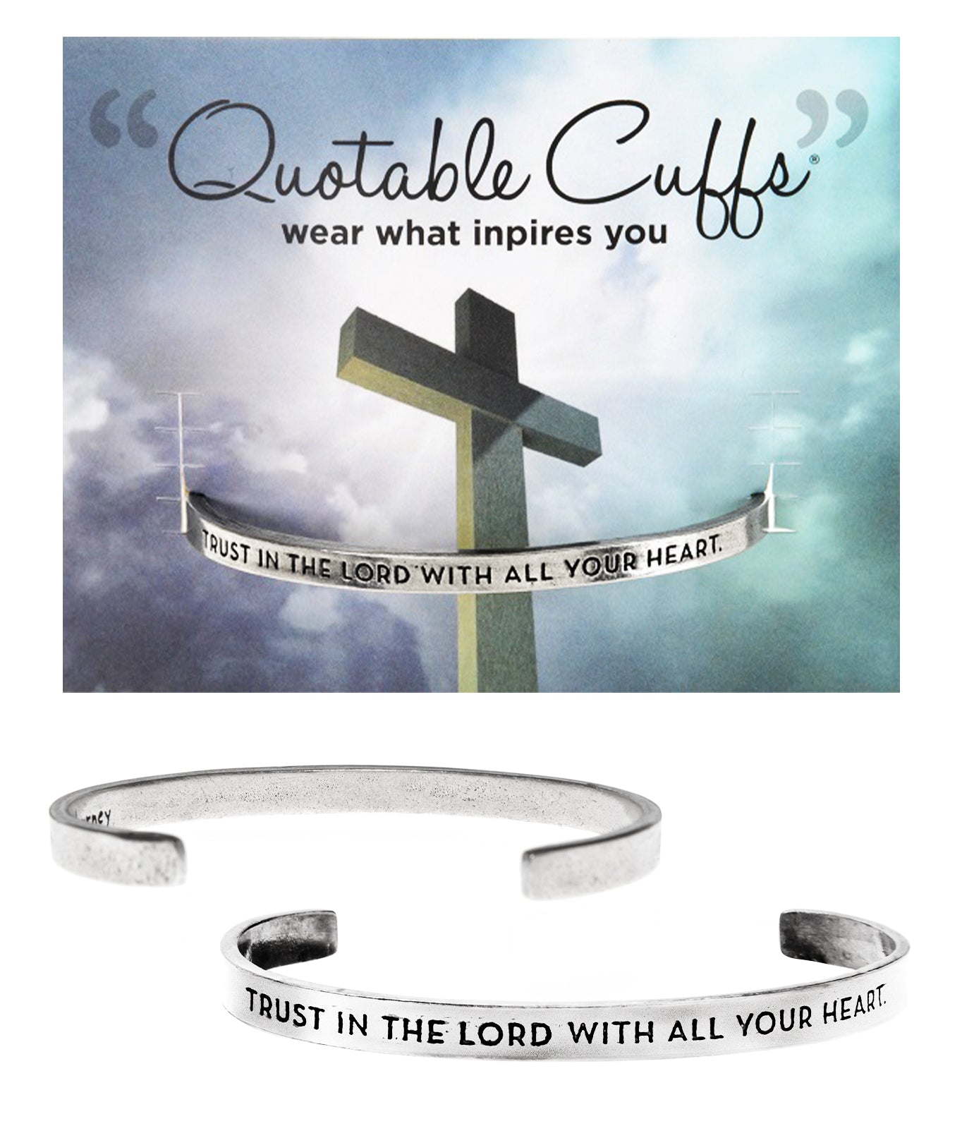Trust in the Lord With All Heart Quotable Cuff Bracelet Proverbs 3:5-6 with backer card