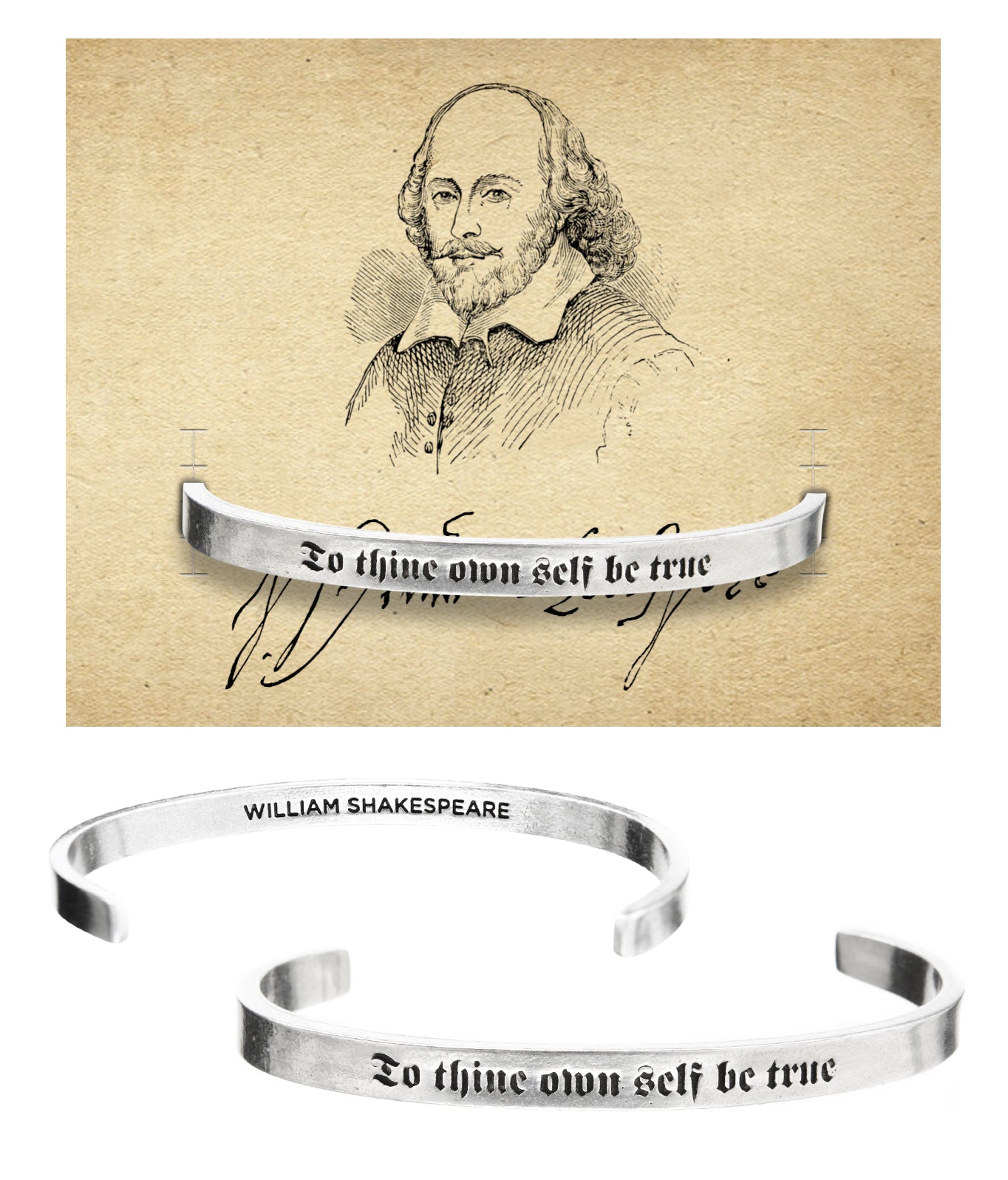 To Thine Own Self Be True Shakespeare Quotable Cuff Bracelet with backer card
