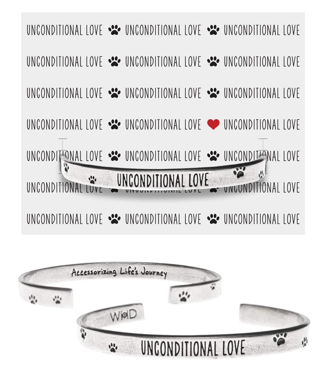 Unconditional Love Cuff Inspirational Jewelry Bracelet - Pet Gift ...