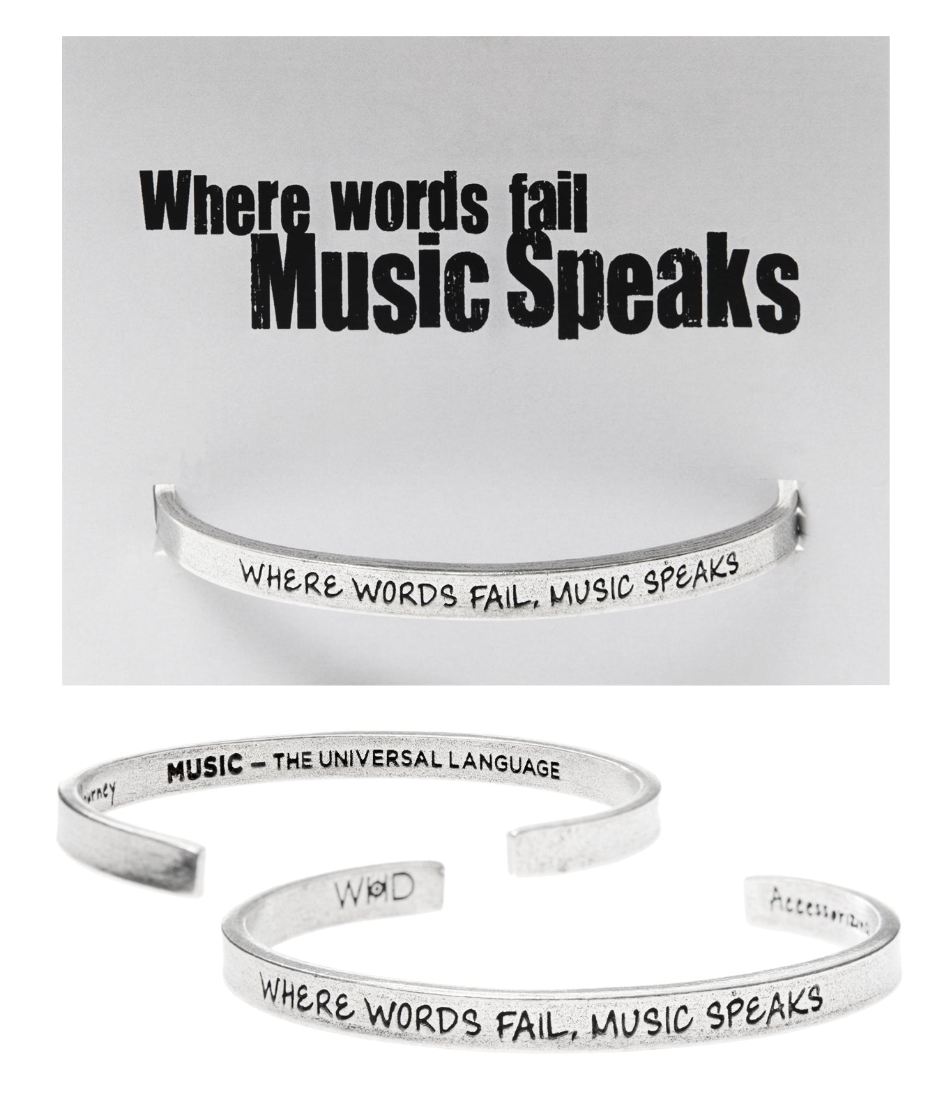 Where Words Fail Music Speaks Quotable Cuff Bracelet with backer card