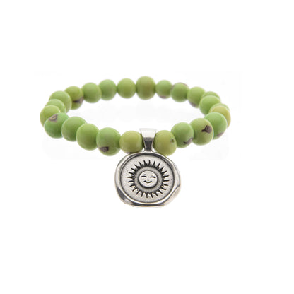 Acai Seeds of Life Bracelet with Wax Seal - Spring Green Beads