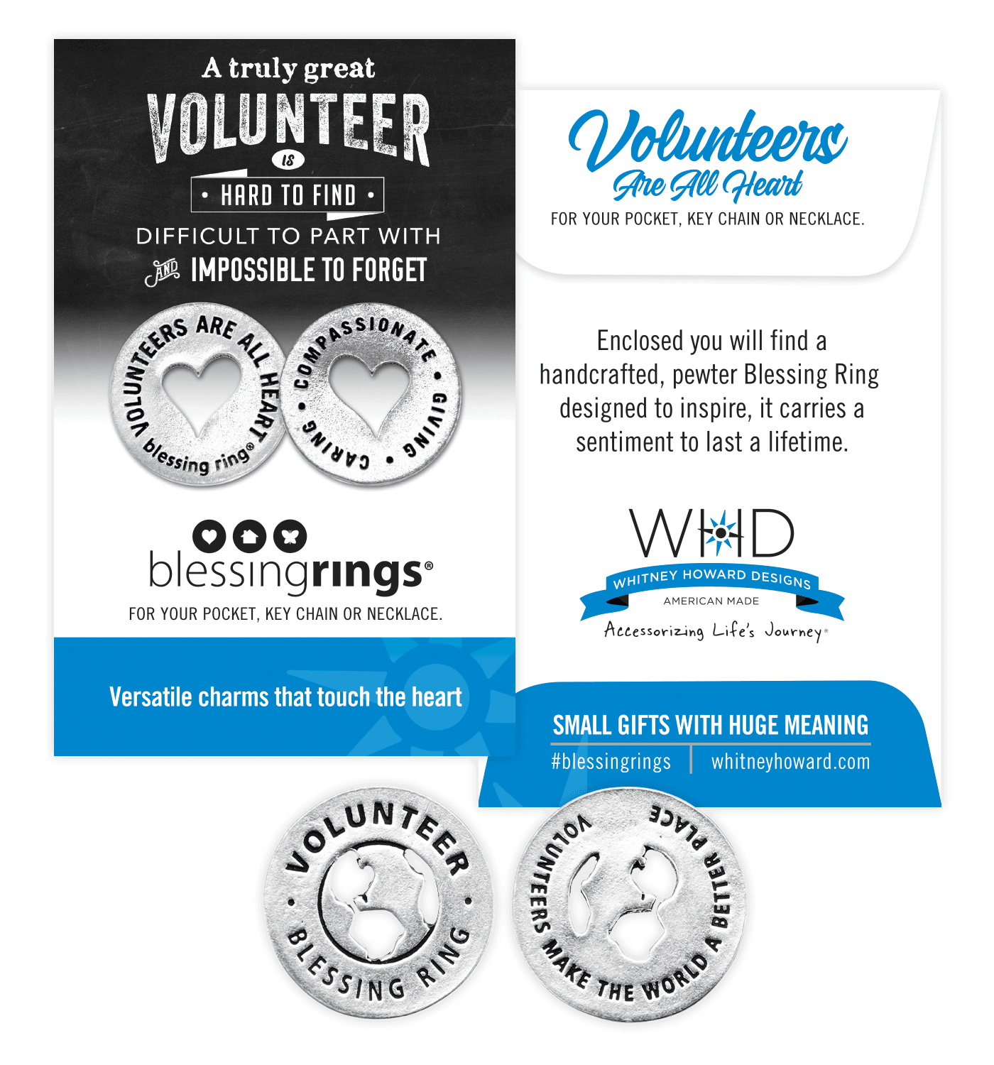 Volunteer Blessing Ring Charm - Volunteers make the world a better place