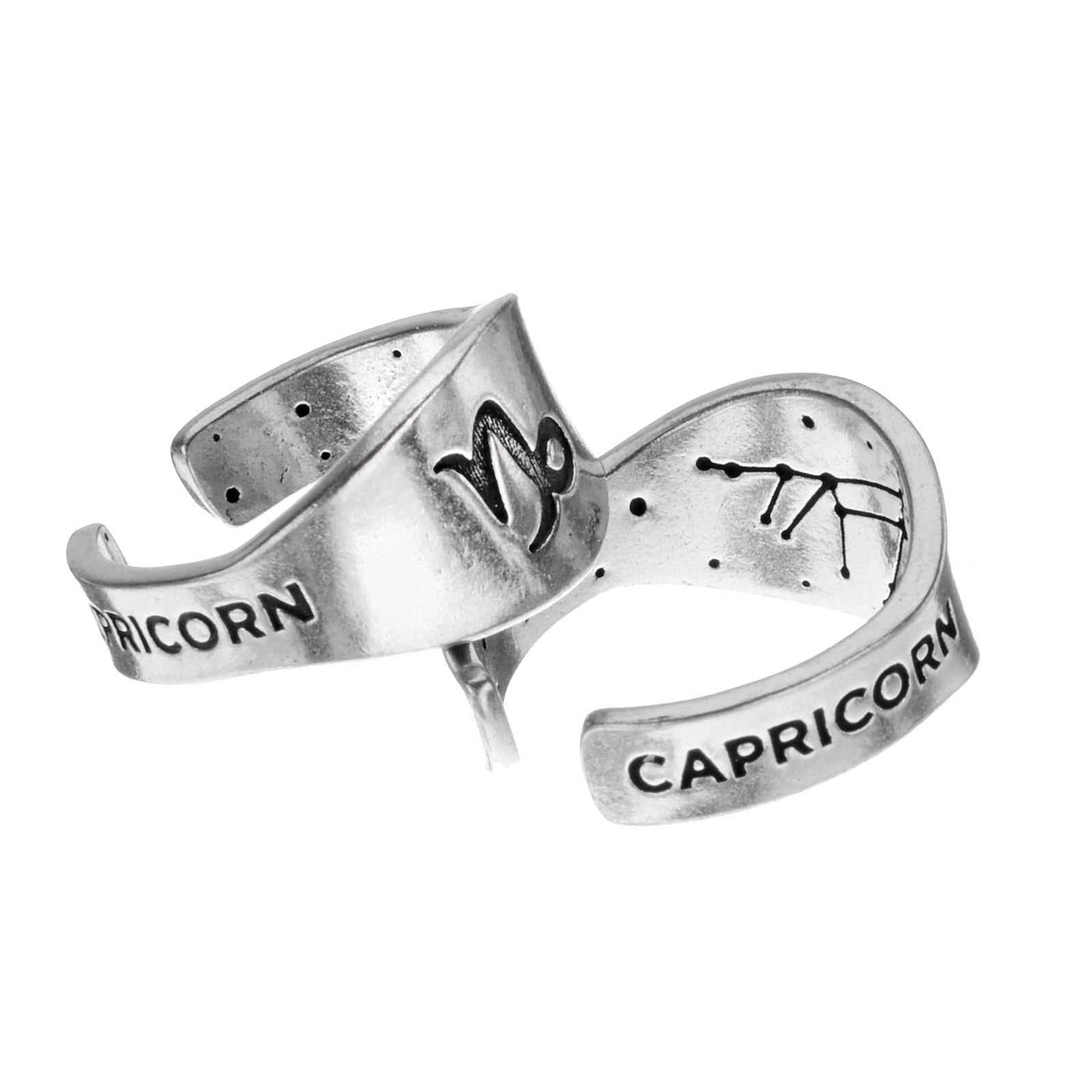 Sterling Silver Garnet Capricorn Zodiac Sign Bypass Ring