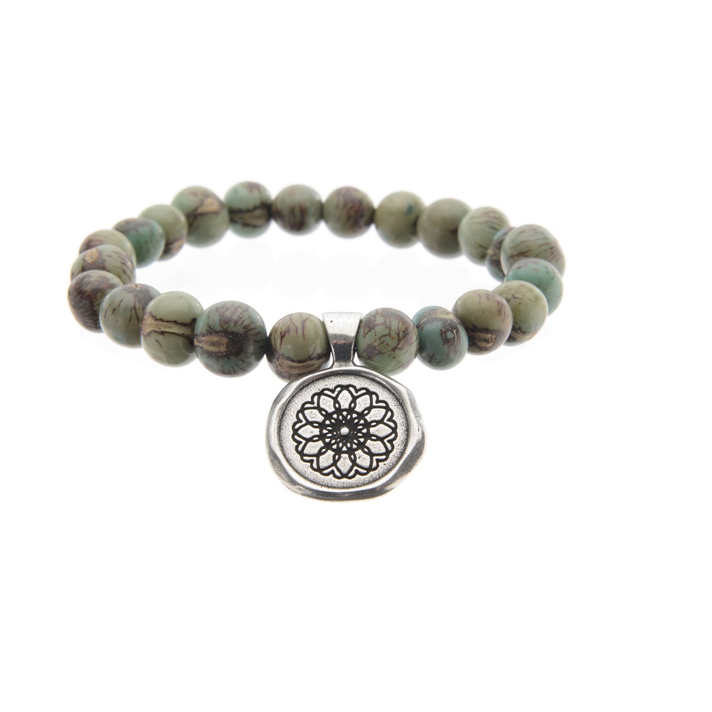 Acai Seeds Of Life Bracelet with Wax Seal - Tiger Olive Green Beads