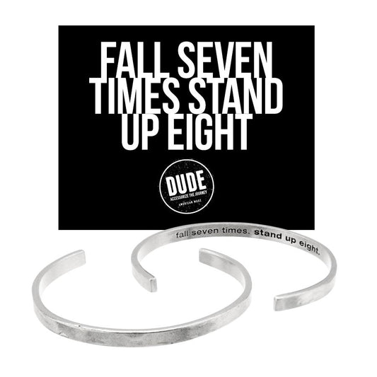 Fall Seven Times, Stand Up Eight DUDE Cuff Bracelet with backer card