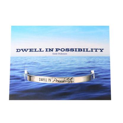 Dwell in Possibility Emily Dickinson Quotable Cuff Bracelet on backer card