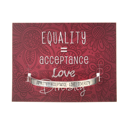 Equality = Acceptance, Love & Diversity Quotable Cuff Bracelet on backer card