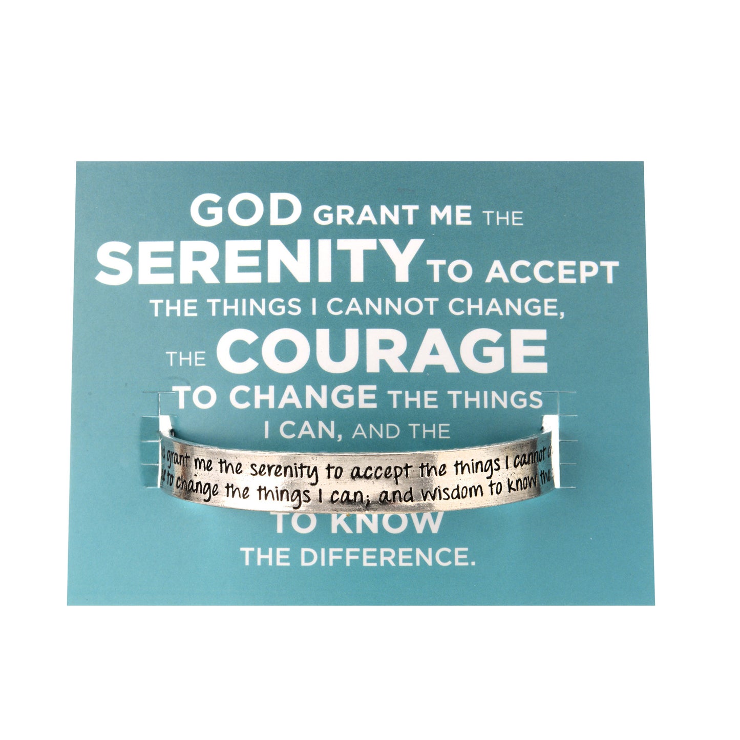 Serenity Prayer Bracelet Inspirational Engraved Pewter Quotable Cuffs Bracelet on backer card