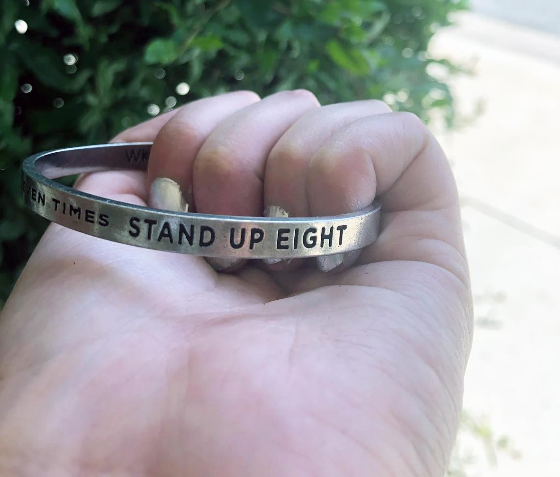 Holding Fall 7 Times, Stand Up 8 Quotable Cuff Bracelet