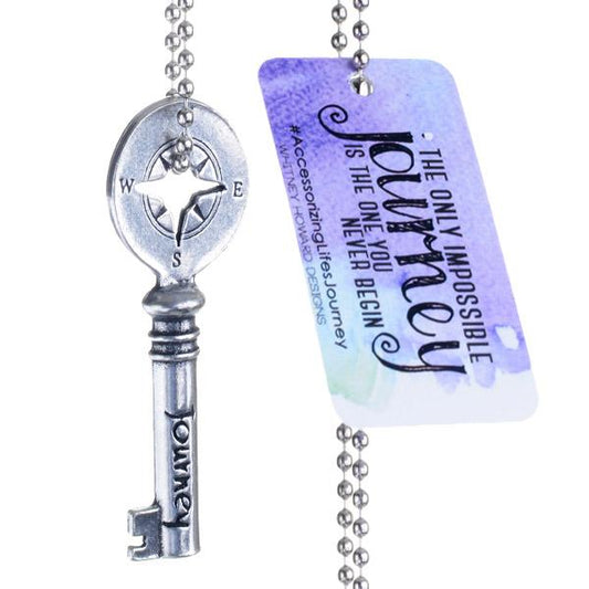 Journey Key Charm with backer card on ball chain