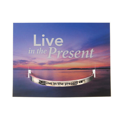 Live In The Present Quotable Cuff Bracelet on backer card