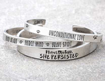 Kind Heart, Fierce Mind, Brave Spirit Quotable Cuff Bracelet